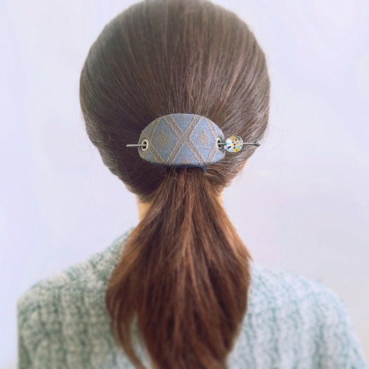 かんざしバレッタ ブルー 布 フェルト 紫陽花 TAMARUSAN