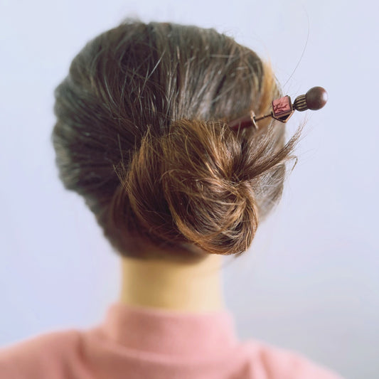 着せ替えかんざし ピンク 血赤珊瑚 木製 着せ替えかんざし