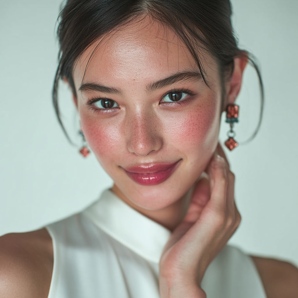 ピアス ピンク 軽量 樹脂 ラインストーン 血赤珊瑚 TAMARUSAN