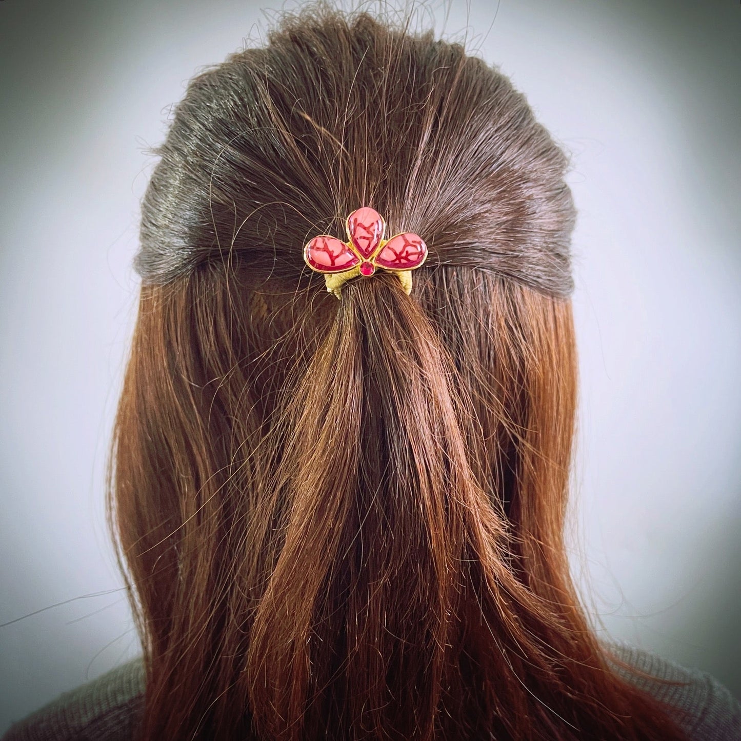 ヘアゴム 血赤珊瑚 ピンク 24金 小ぶり TAMARUSAN