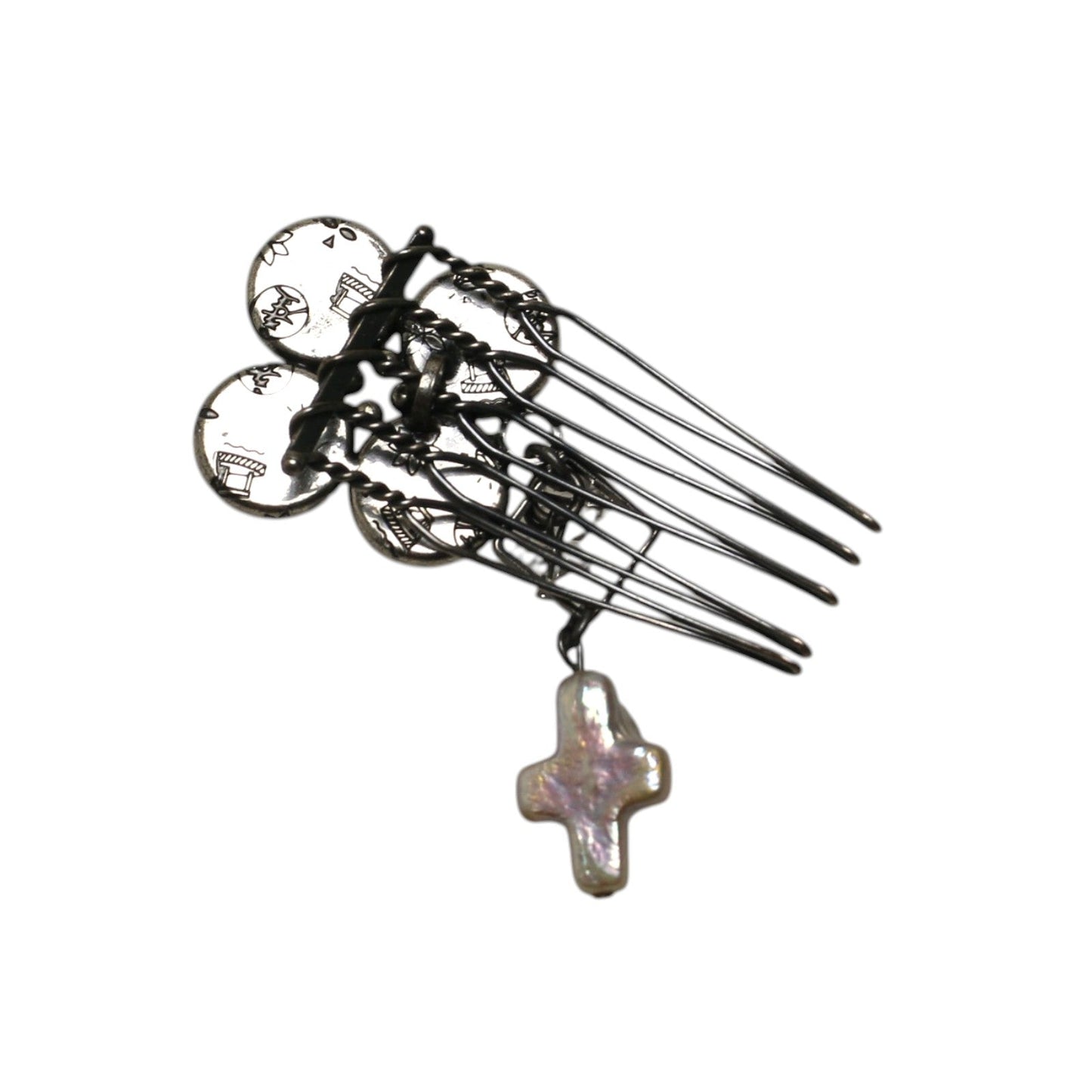 ヘアコーム ヤモリ 水色 花 パール TAMARUSAN