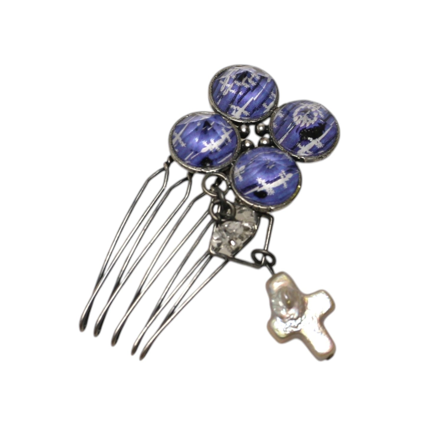 ヘアコーム ヤモリ 水色 花 パール TAMARUSAN