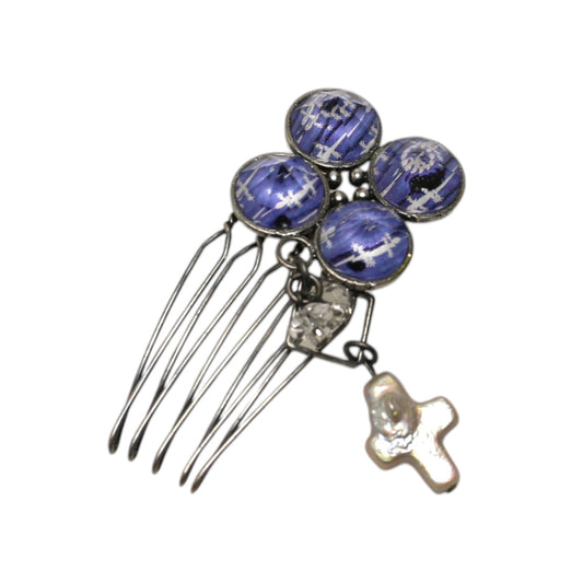 ヘアコーム ヤモリ 水色 花 パール TAMARUSAN