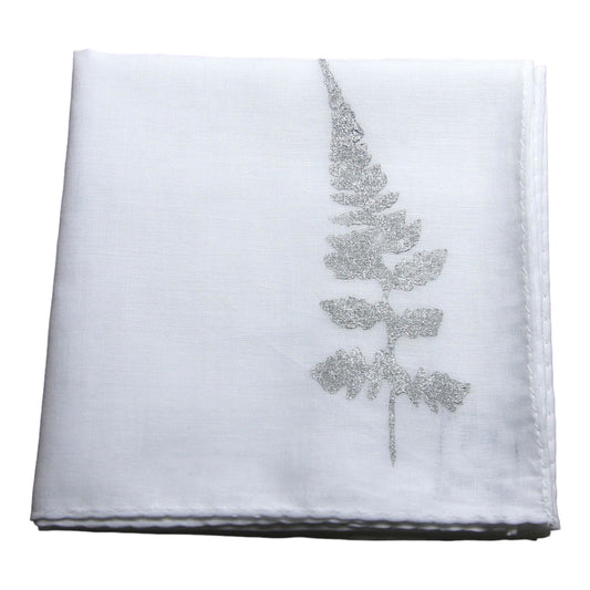 シダ ハンカチ ハンドプリント 白 TAMARUSAN