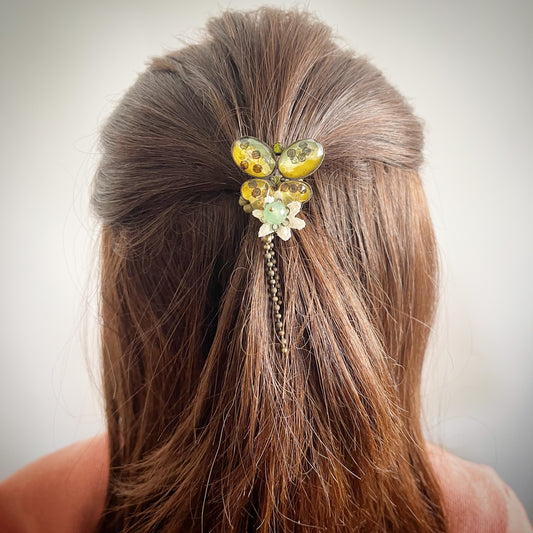 ヘアゴム グリーン 蝶 高級 贈り物に人気 高級ヘアゴム