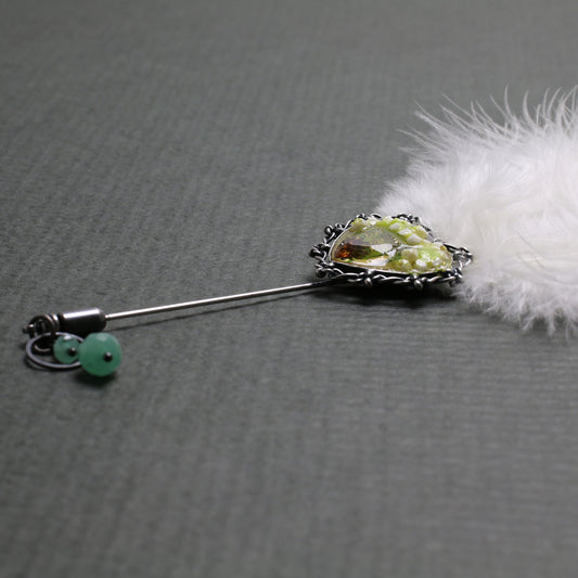 羽つきハットピン 緑 マーブル柄 ハート TAMARUSAN