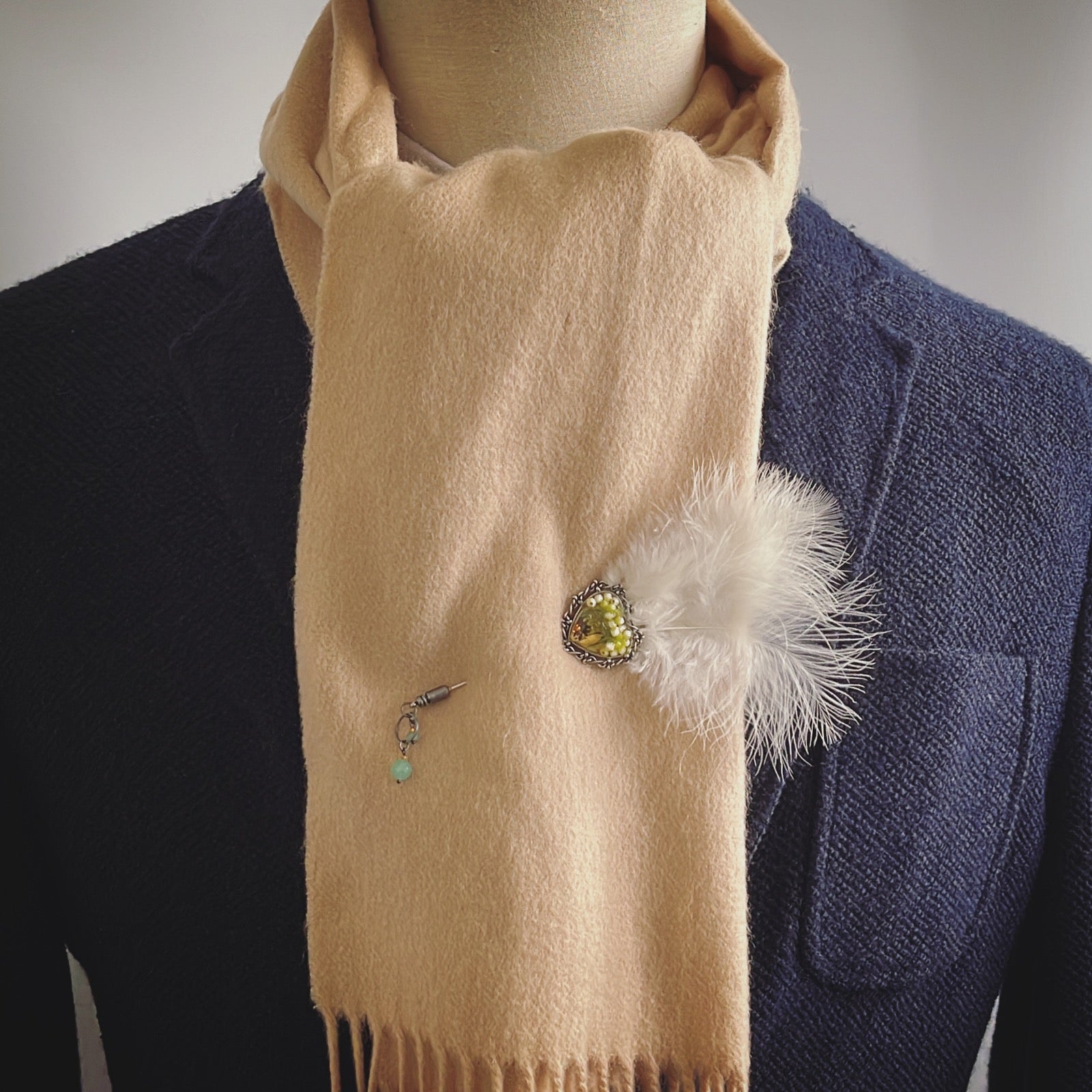 羽つきハットピン 緑 マーブル柄 ハート TAMARUSAN