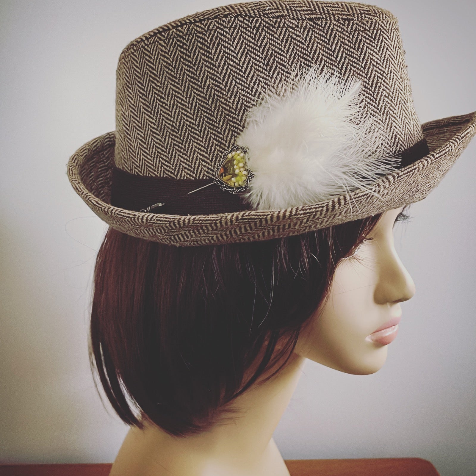 羽つきハットピン 緑 マーブル柄 ハート TAMARUSAN