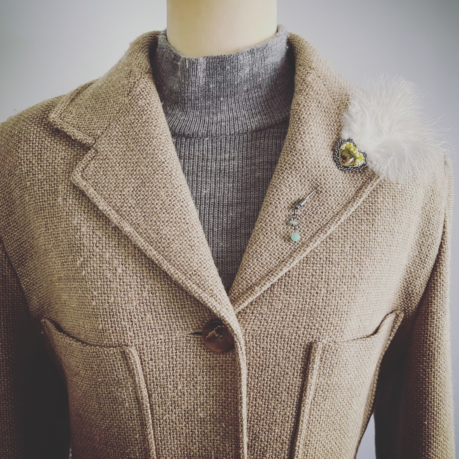 羽つきハットピン 緑 マーブル柄 ハート TAMARUSAN