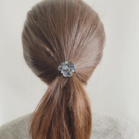 花 ヘアゴム すみれ 青 マーブル 高級ヘアゴム