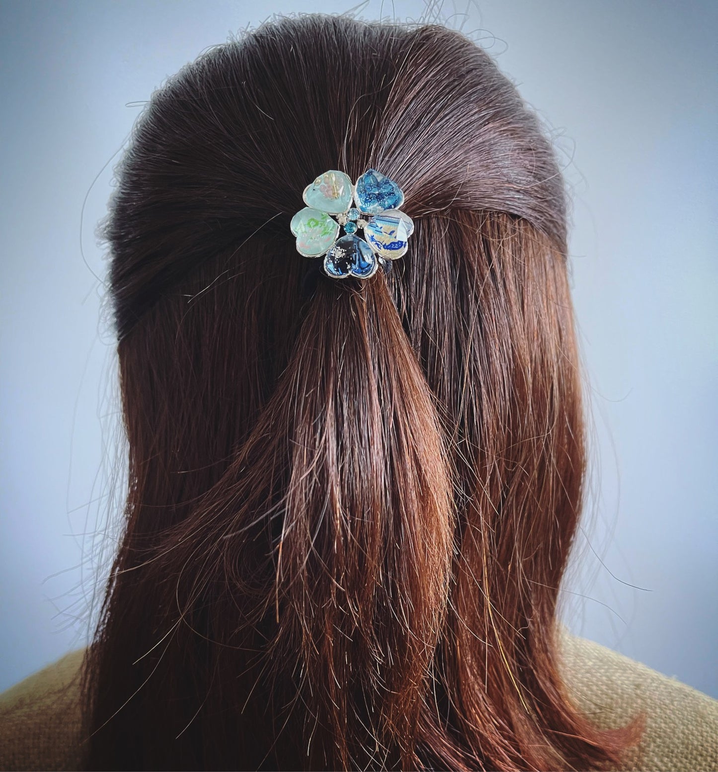 ブルー グラデーション 花 ヘアゴム 大人 TAMARUSAN