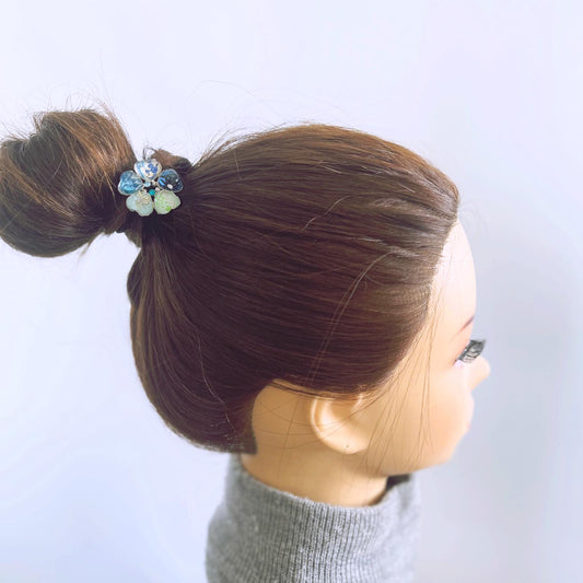 ブルー グラデーション 花 ヘアゴム 大人