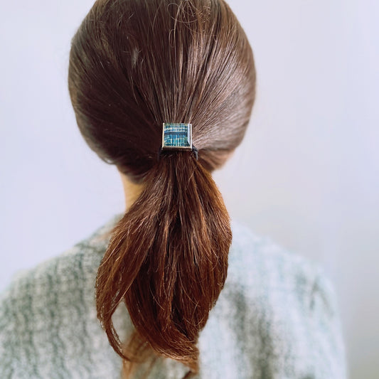 ヘアゴム 水引 青 四角 男女兼用