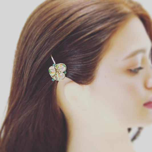 ヘアピン パンジー ゴールド 緑 高級ヘアピン