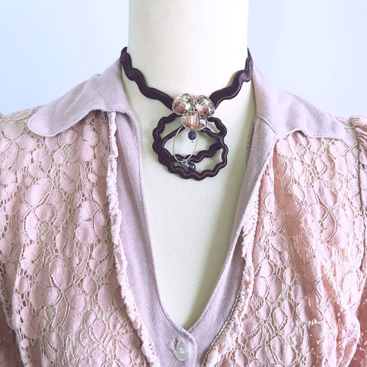 リボン チョーカー音符 紫 アメジスト チョーカー