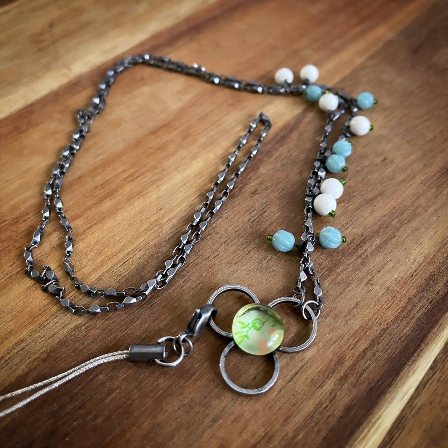 IDホルダー ネックストラップ 水色 バラ アマゾナイト TAMARUSAN