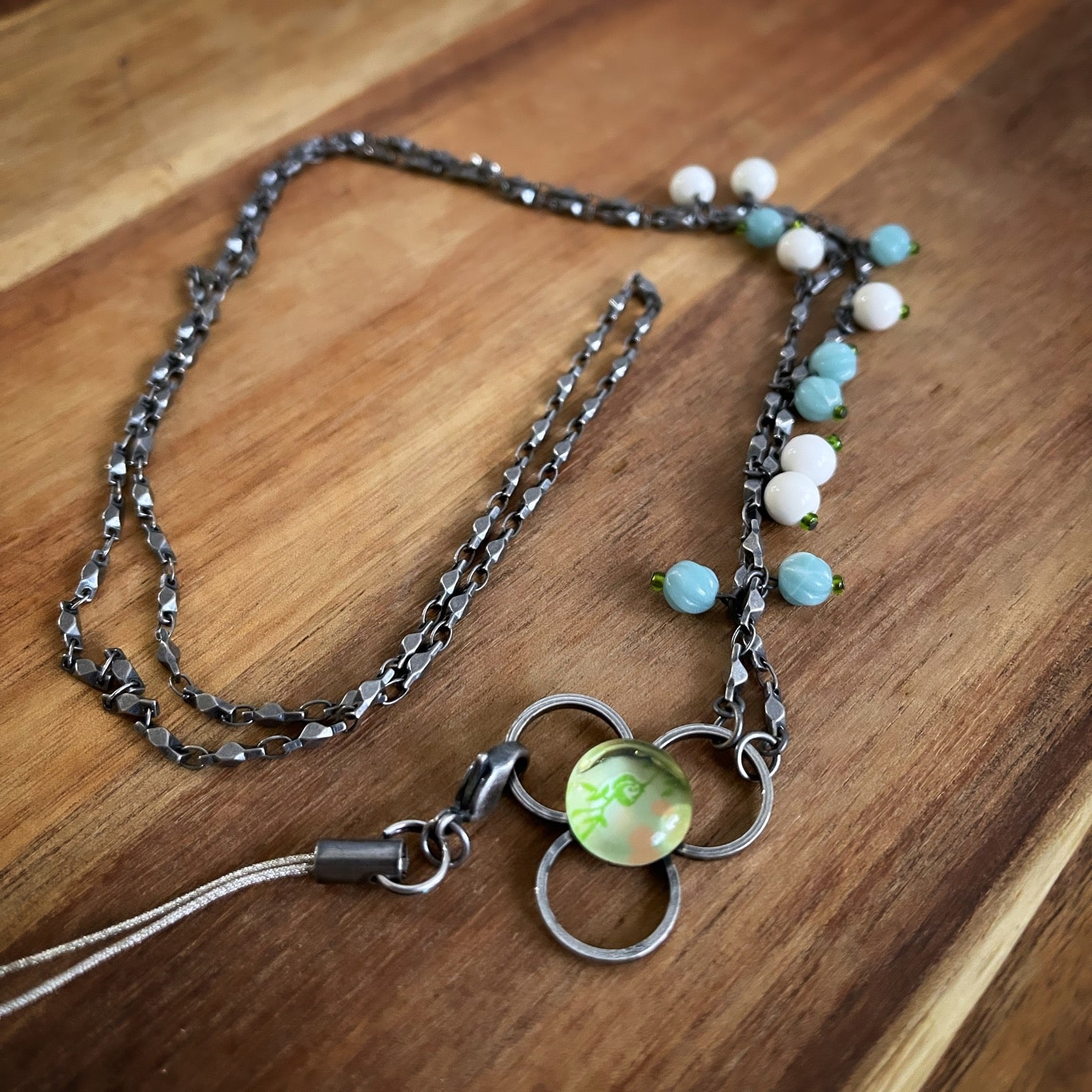 IDホルダー ネックストラップ 水色 バラ アマゾナイト TAMARUSAN