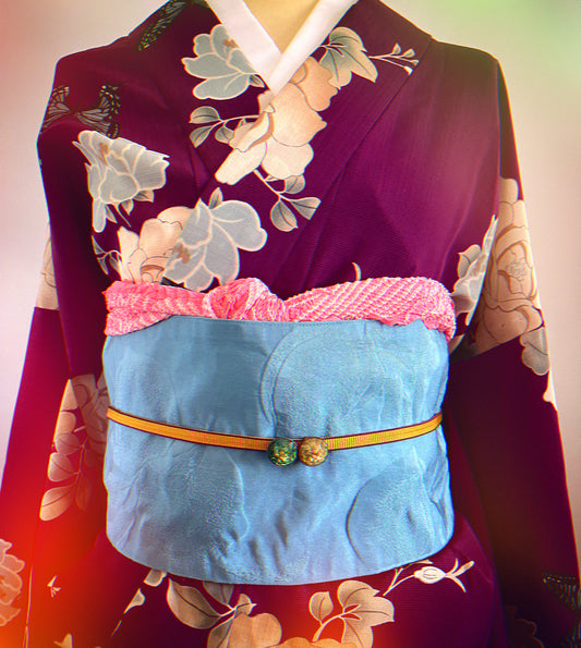 帯留め 丸 スパンコール 青 銀 2個 TAMARUSAN