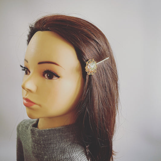 ヘアピン 金 水色 楕円 大 TAMARUSAN