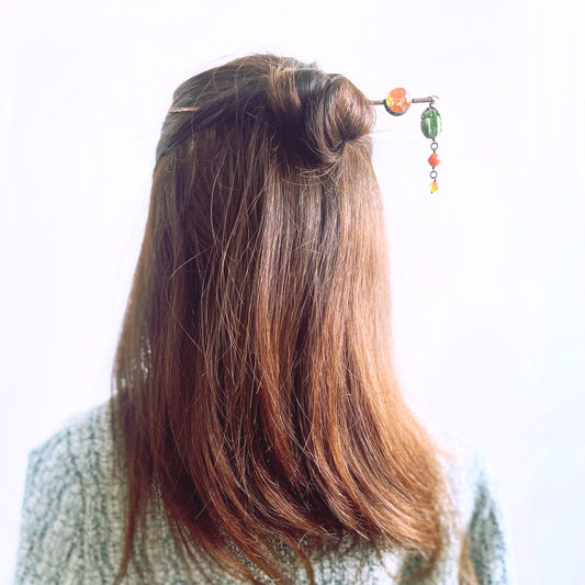 一本挿し かんざし カーネリアン オレンジ