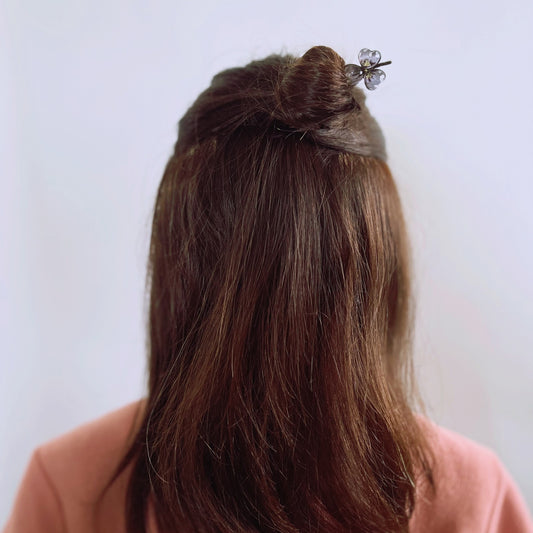 短いかんざし すみれ 花 紫 二股かんざし