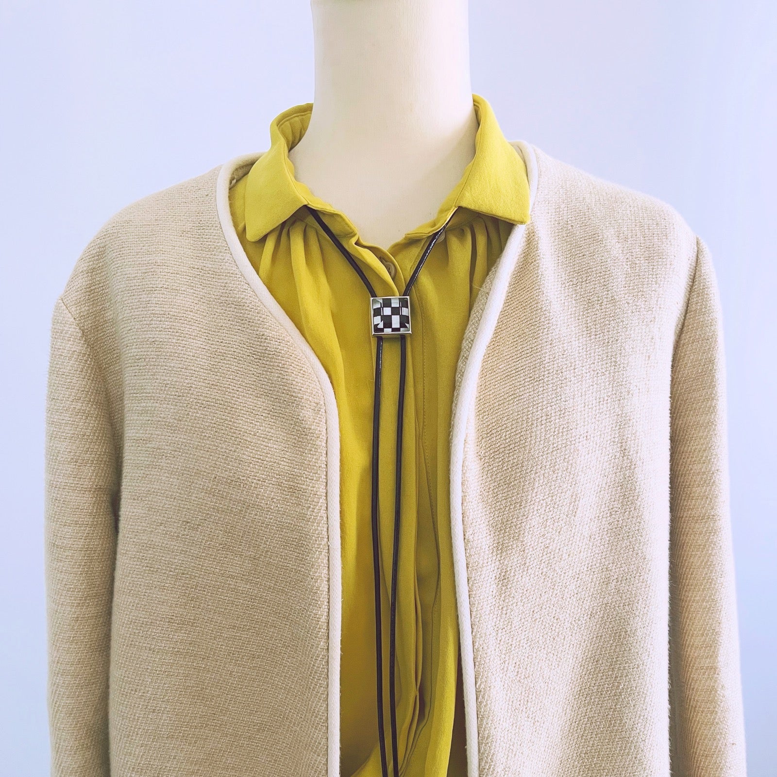 革紐ループタイ 市松 四角 白黒 TAMARUSAN