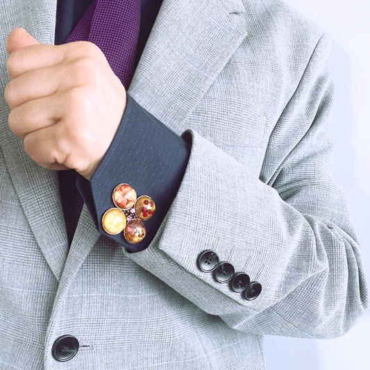 大きなカフスボタン 花 ピンク 金 カフスボタン