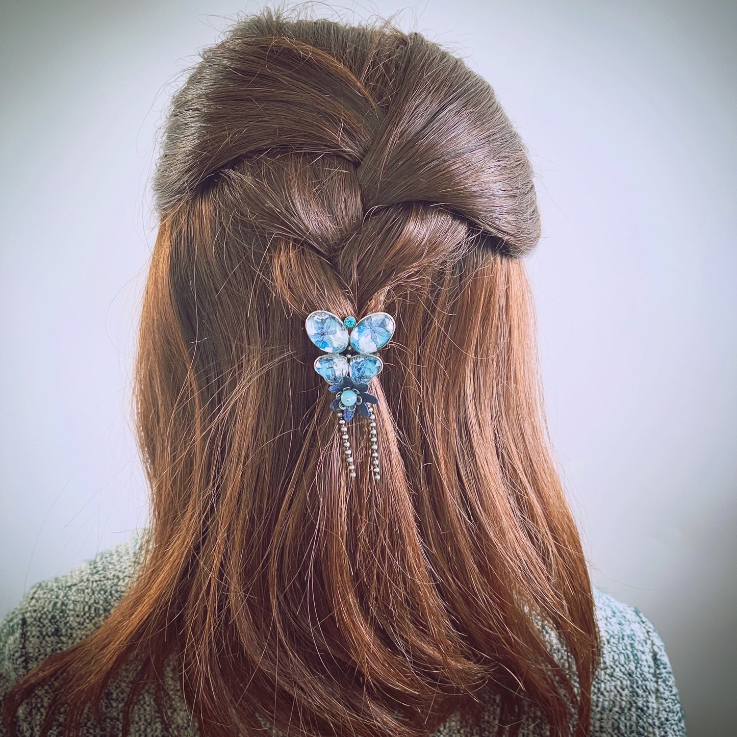 ヘアゴム 青 蝶 レース 花 華やか アンティーク風 TAMARUSAN