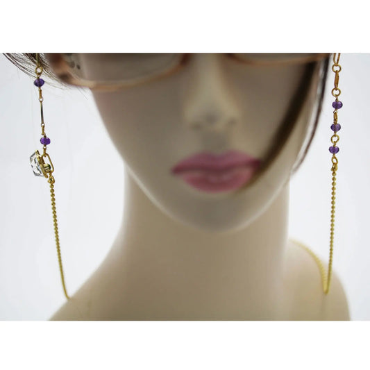 眼鏡チェーン 水面 ブルー アメジスト ゴールド 24k TAMARUSAN