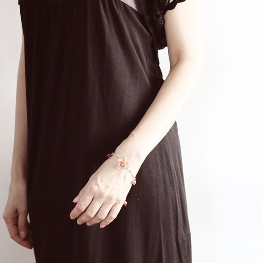 ブレスレット 赤 プラムクォーツ 珊瑚 金 TAMARUSAN