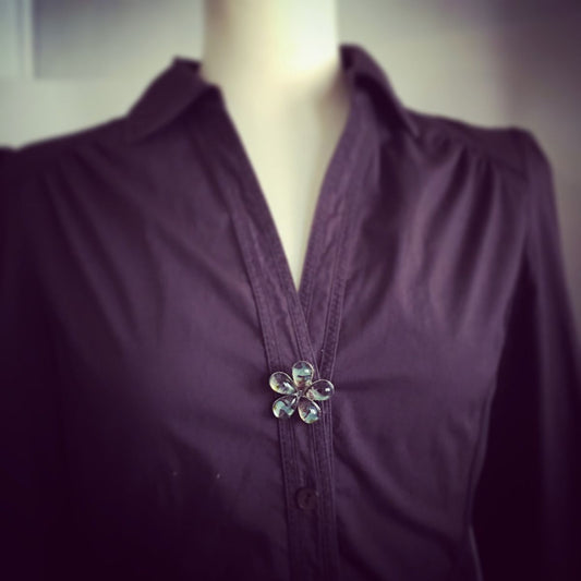 ボタンカバー 花 青 ブローチ TAMARUSAN