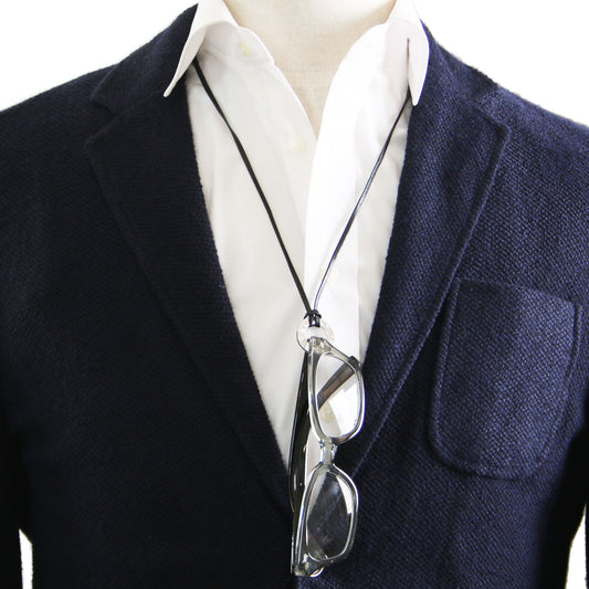 眼鏡ホルダー 革紐 青 2way 男女兼用 TAMARUSAN