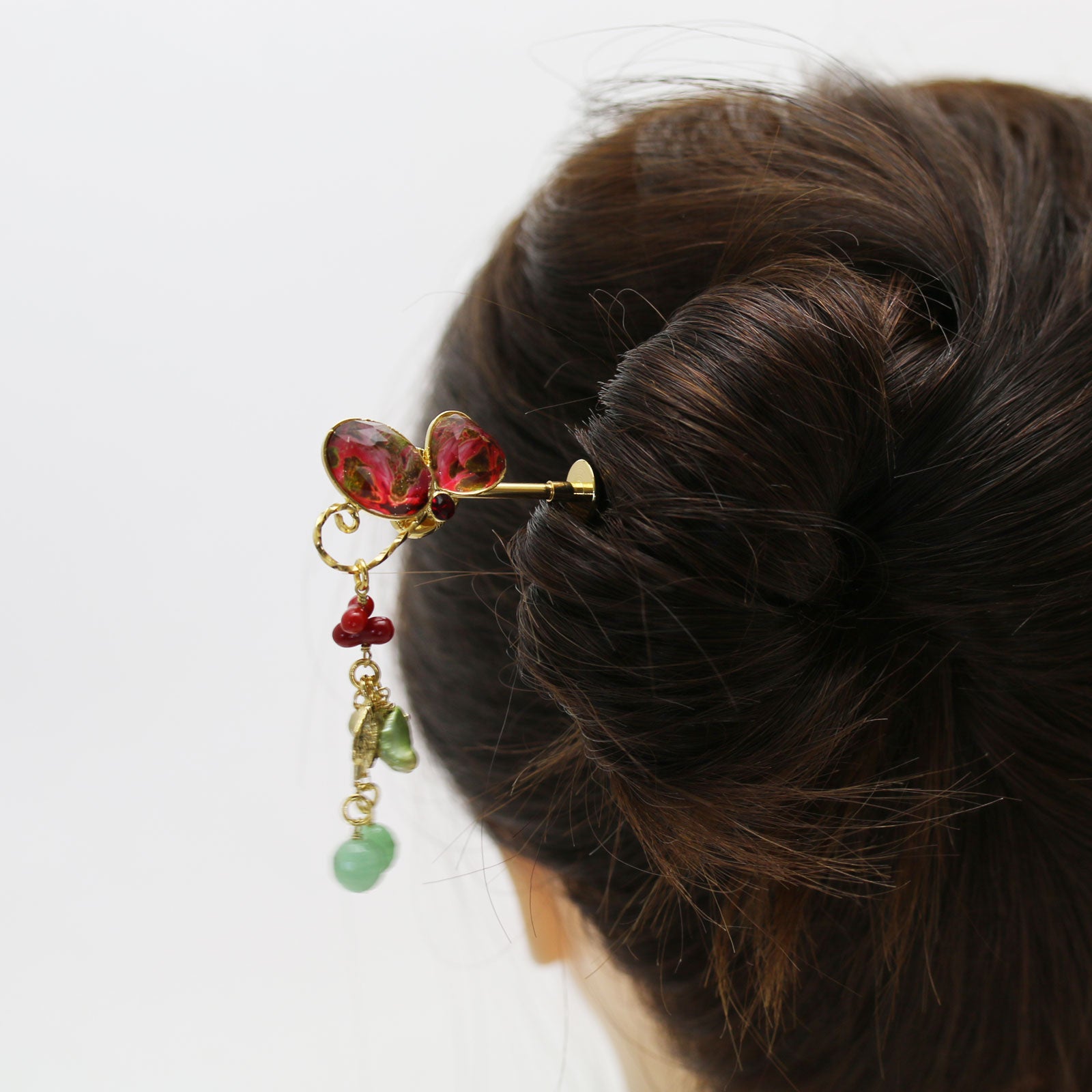 着せ替えかんざし 赤 片羽蝶 木製 TAMARUSAN