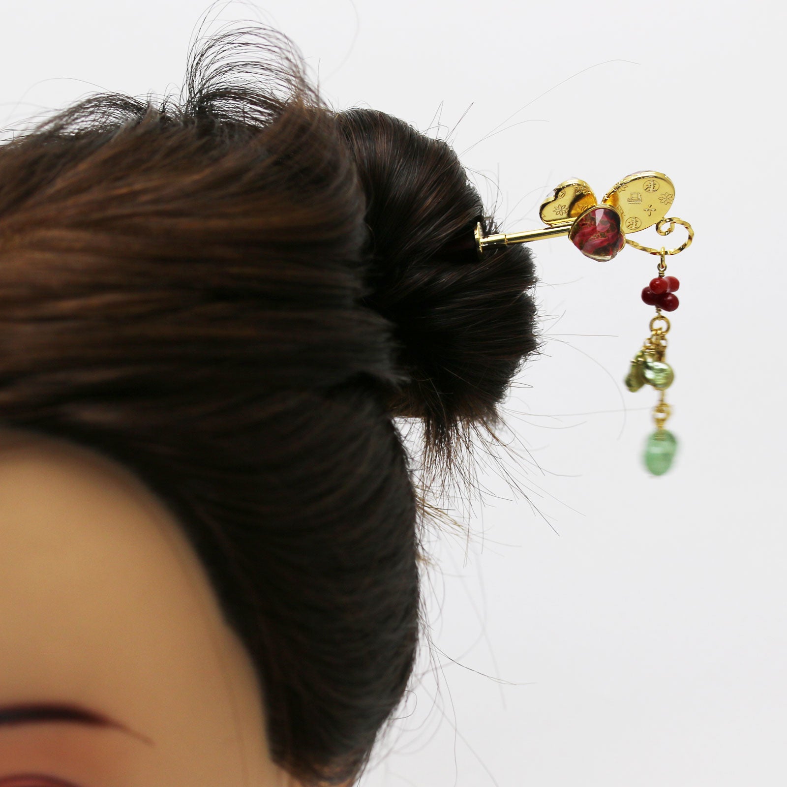 着せ替えかんざし 赤 片羽蝶 木製 TAMARUSAN