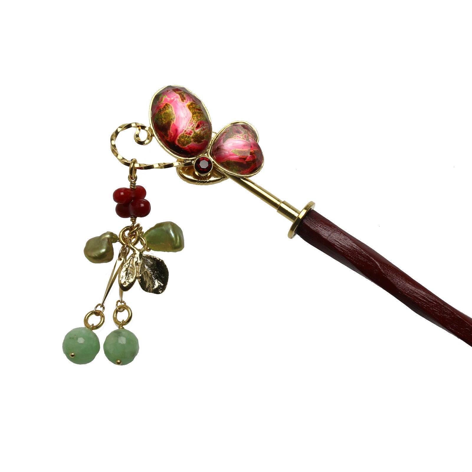 着せ替えかんざし 赤 片羽蝶 木製 TAMARUSAN