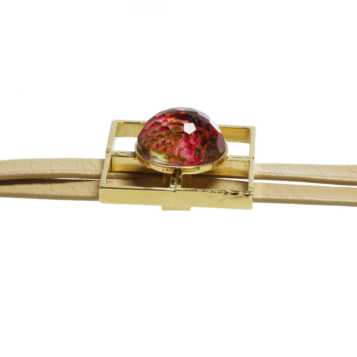 革紐ループタイ 赤 金 チェリークォーツ シトリン TAMARUSAN