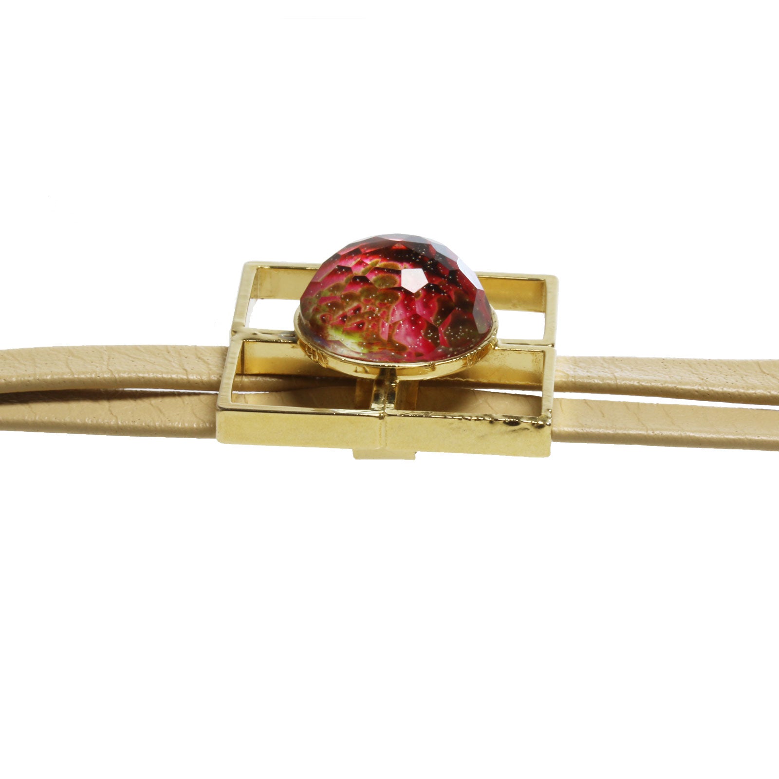 革紐ループタイ 赤 金 チェリークォーツ シトリン TAMARUSAN