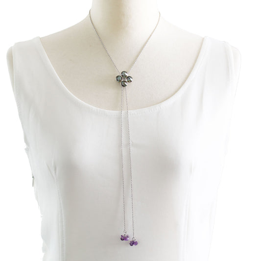 ネックレス ループタイ式 青 花 アメジスト TAMARUSAN