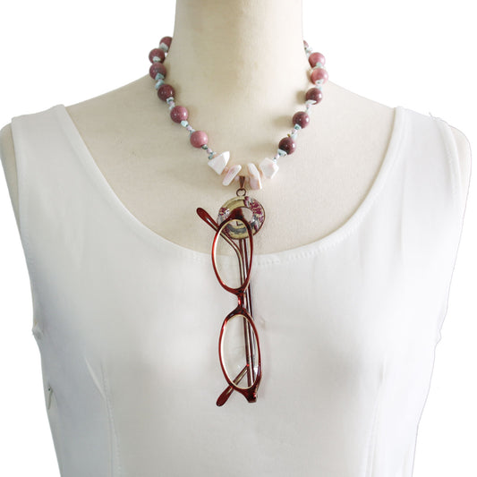 眼鏡ホルダー ネックレス ピンク ロードナイト TAMARUSAN