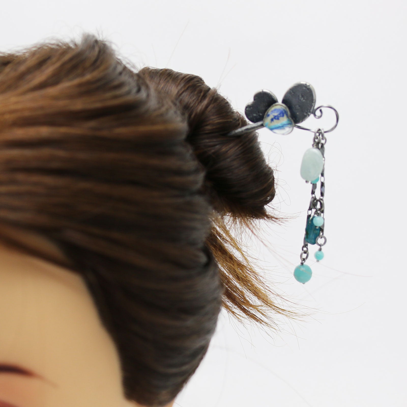 一本挿しかんざし 蝶 青 バラの木 TAMARUSAN