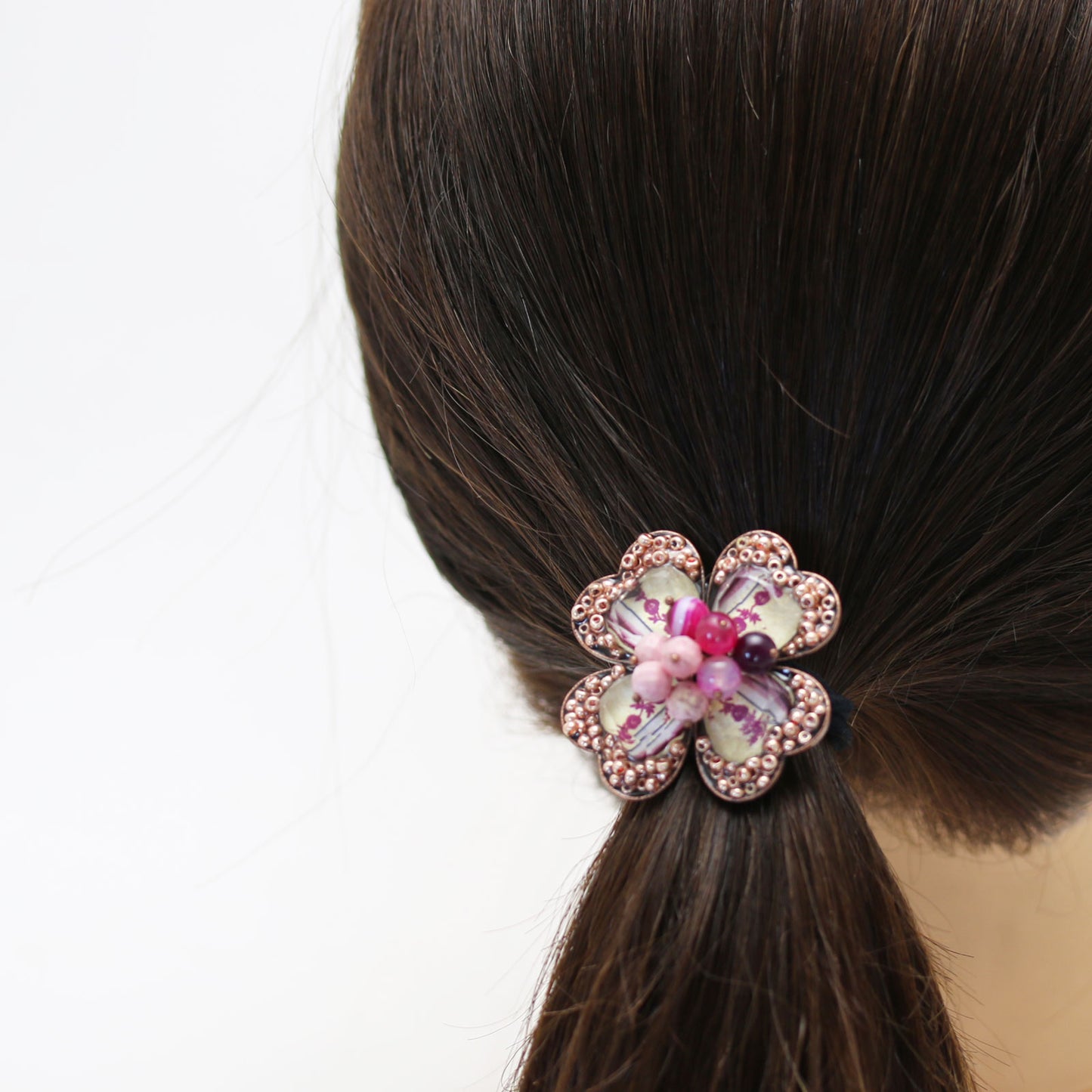 ヘアゴム クローバー 花 ピンク 大ぶり TAMARUSAN