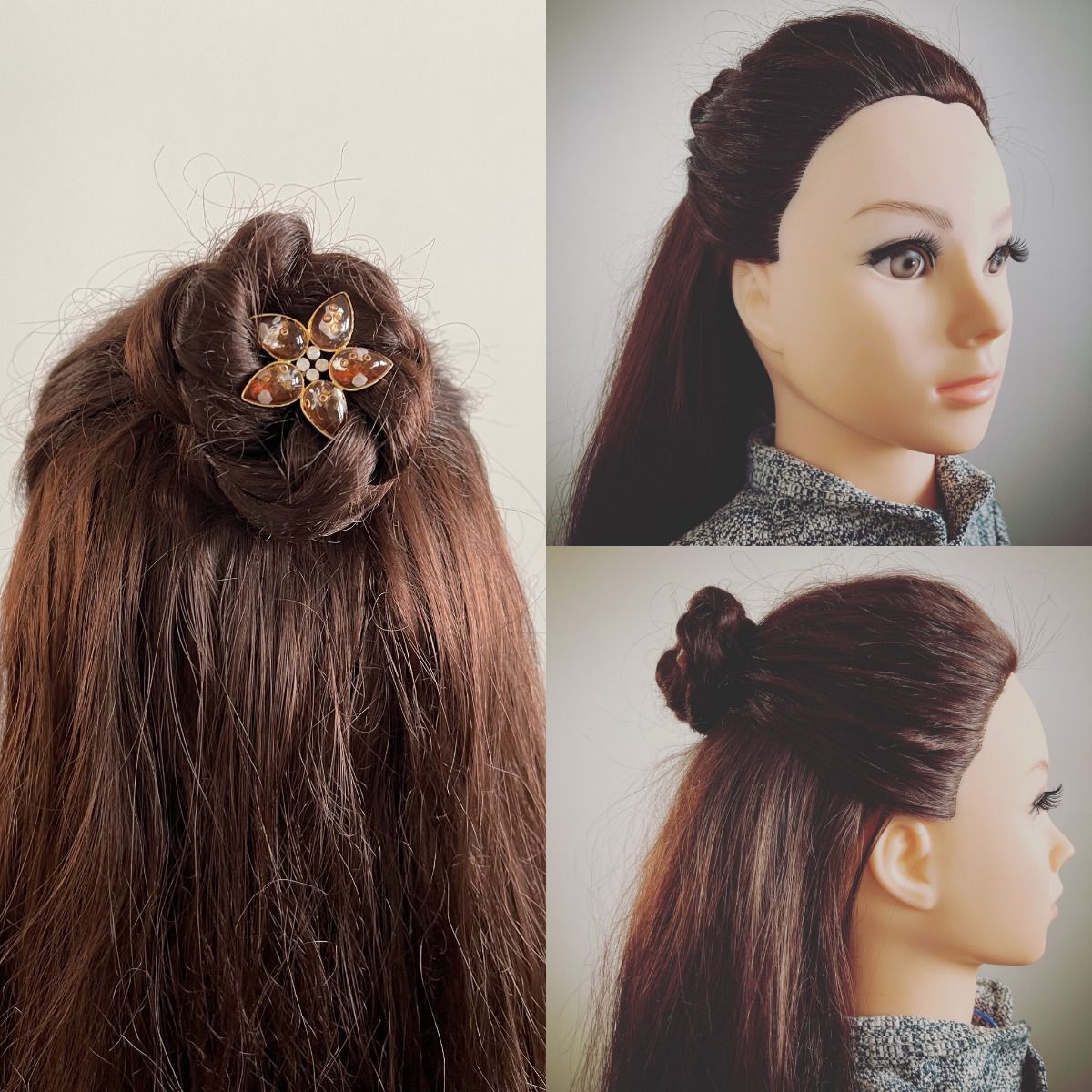 ヘアゴム 花 ショコラ色 茶色 ゴールド 高級感 TAMARUSAN