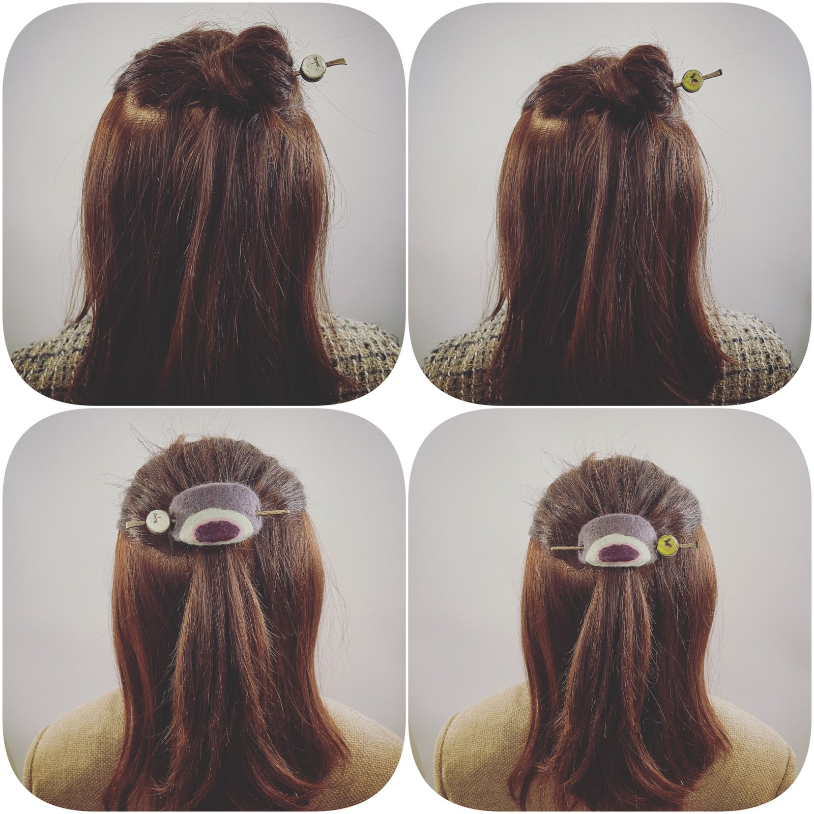 かんざしバレッタ 紫 ウール 蝶 トンボ TAMARUSAN