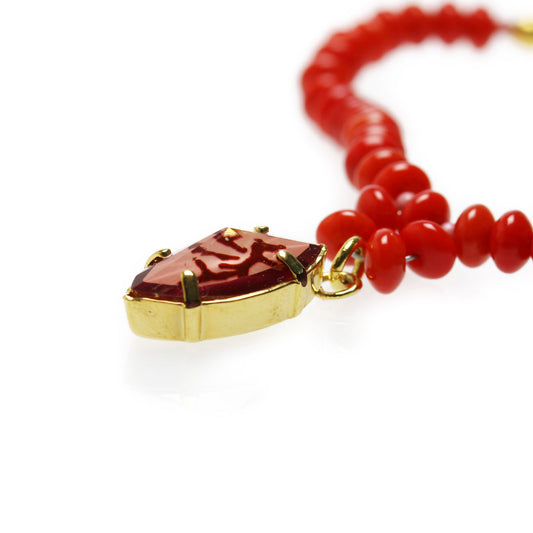 ブレスレット 赤 血赤珊瑚 シェル 花 TAMARUSAN