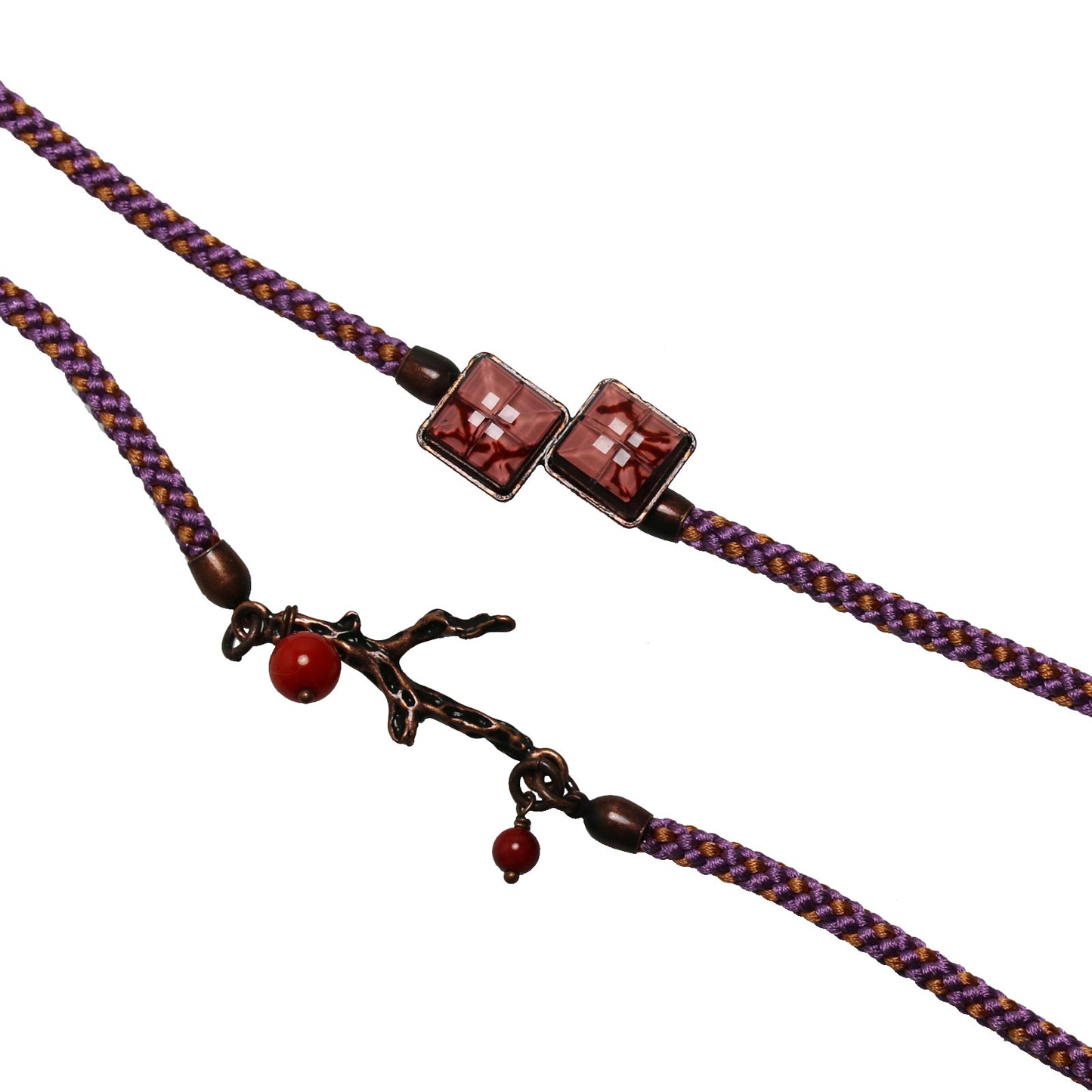 眼鏡チェーン 赤 正絹 組紐 血赤珊瑚 TAMARUSAN