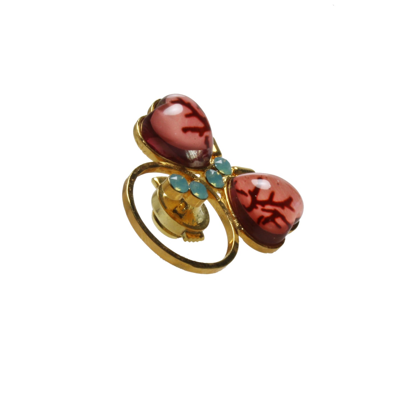 蝶 メガネホルダー ピンブローチ 血赤珊瑚 24k ピンク TAMARUSAN
