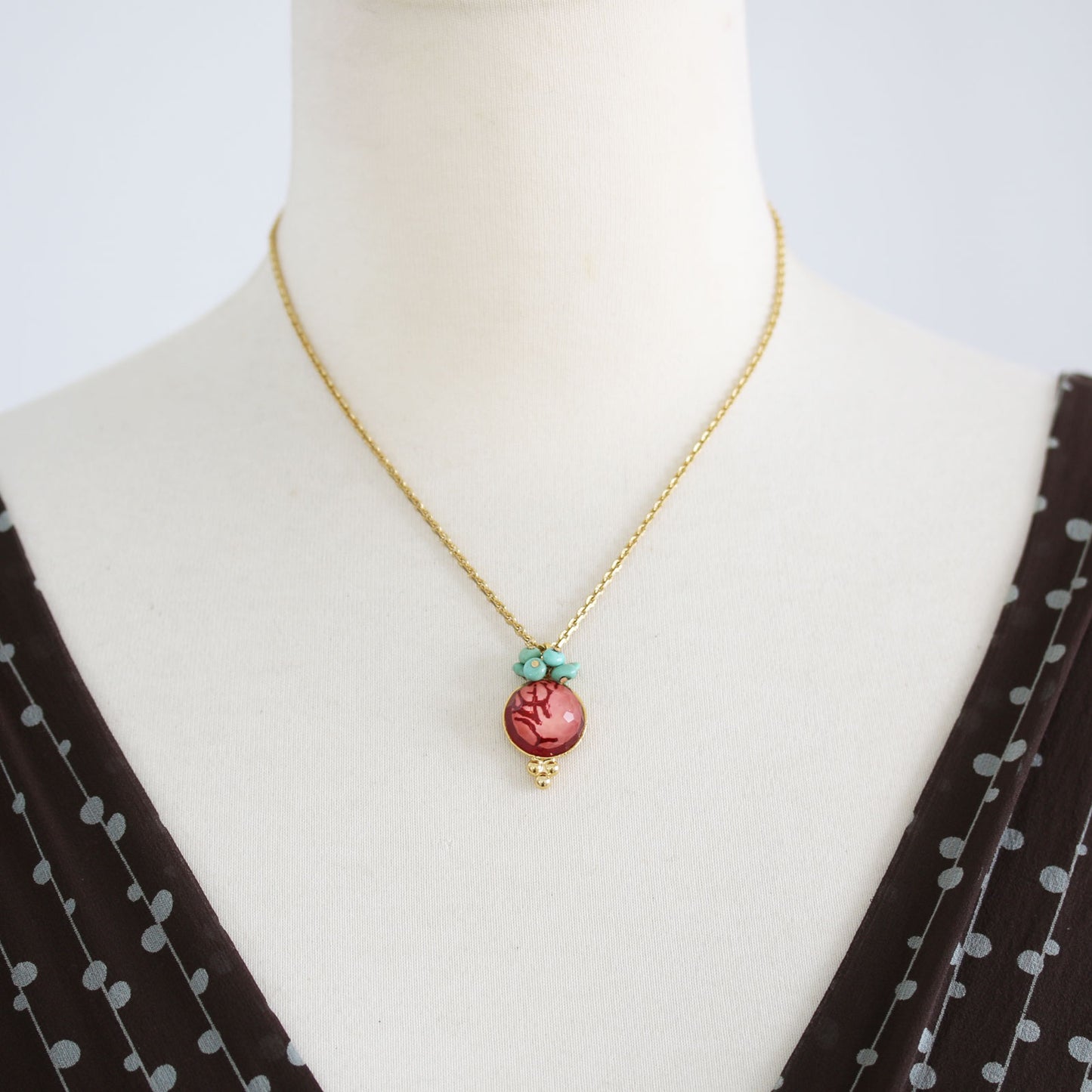 ネックレス ピンク 血赤珊瑚 ゴールドチェーン TAMARUSAN