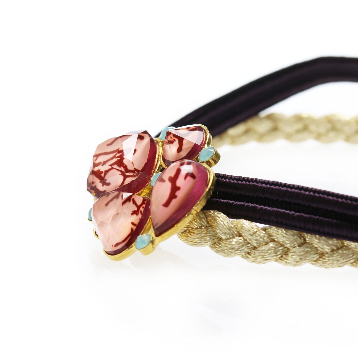 2連リボンチョーカー 珊瑚 ピンク ゴールド TAMARUSAN