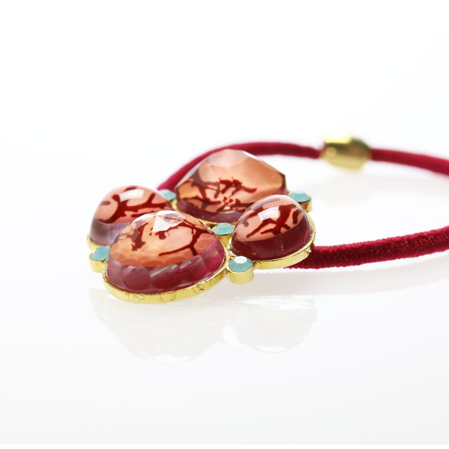 ヘアゴム 赤 ピンク 24k ラインストーン TAMARUSAN