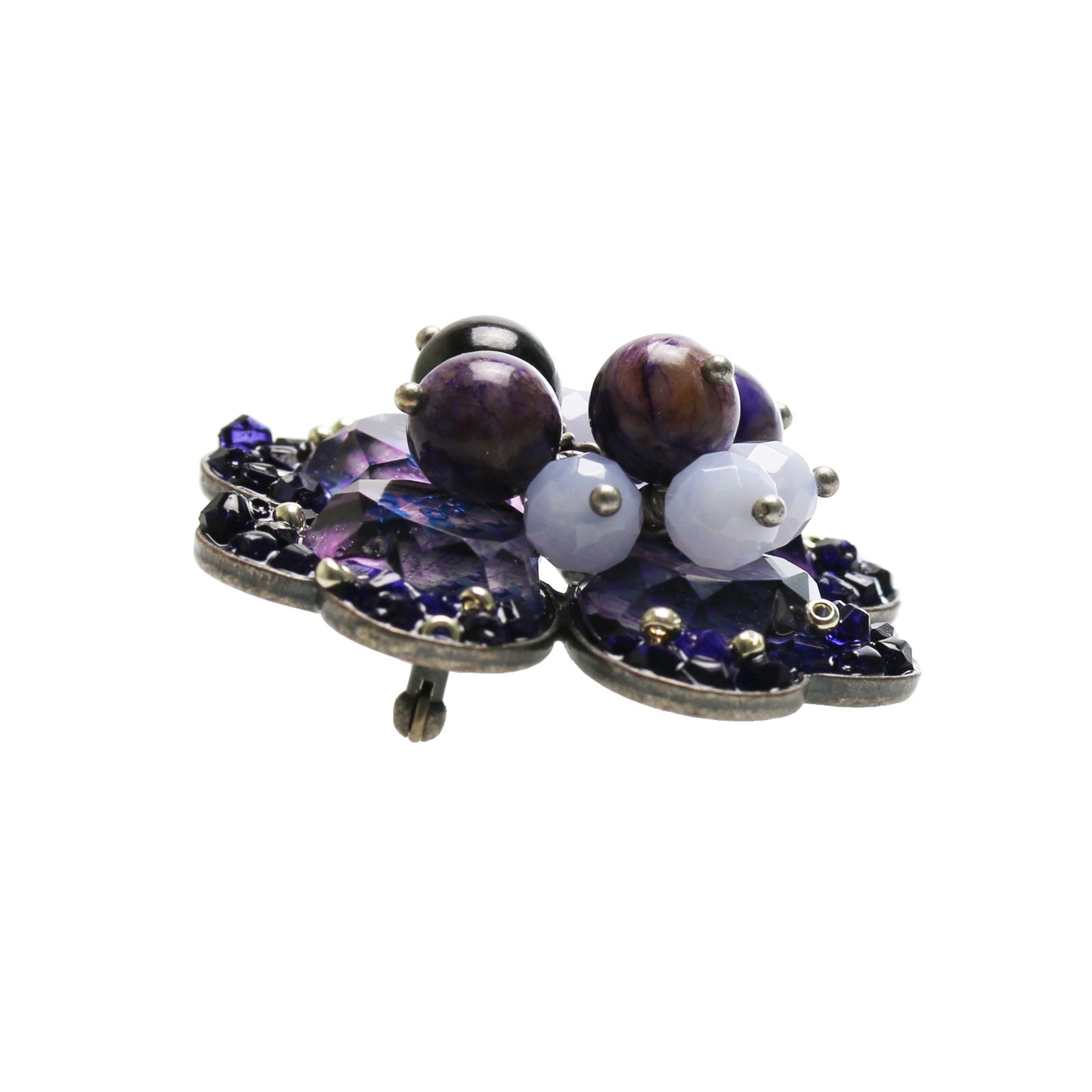 ブローチ パープル 四つ葉のクローバー TAMARUSAN